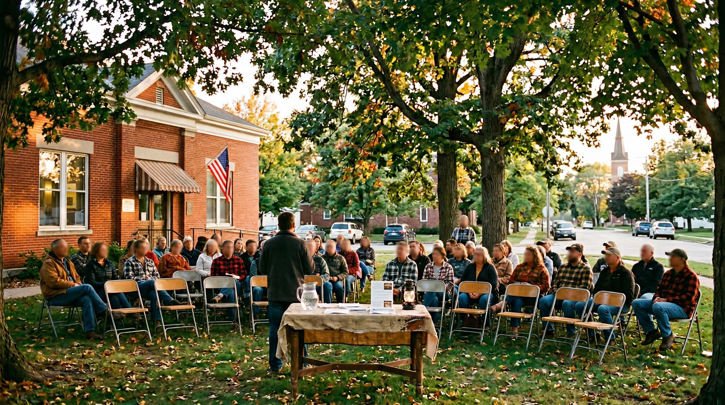 Iowa community outdoor gathering under trees