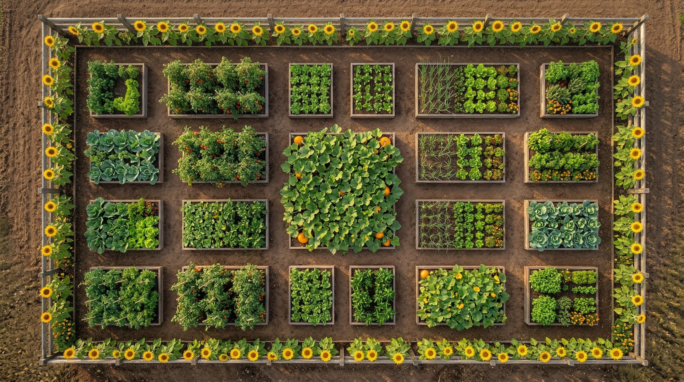 Overhead view of a vibrant community garden